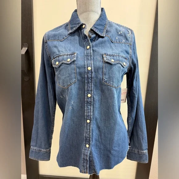 Lucky Brand Blue Denim Snap Button Down Shirt - New With Tags - Picture 1 of 9